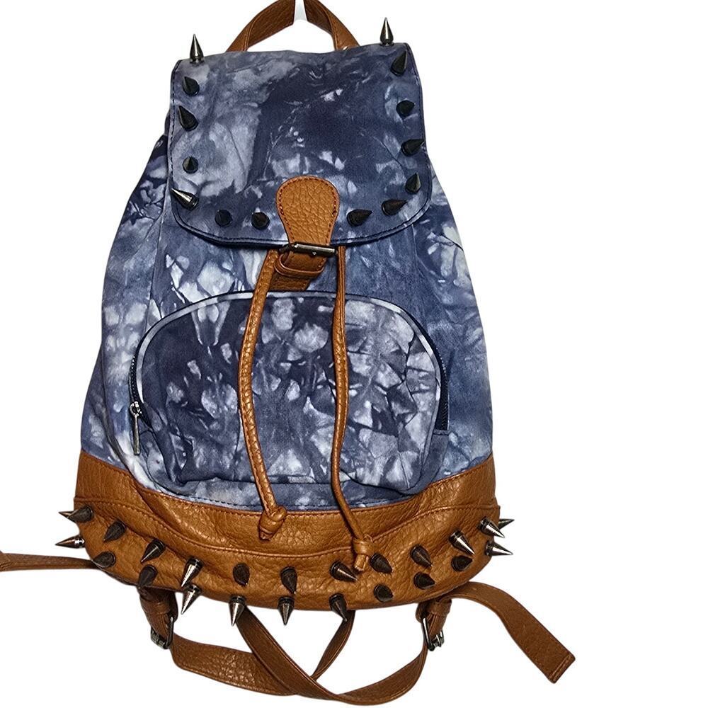 Kendall & Kylie Denim Vegan Leather Backpack With‎ Pointed Studs Chambray Bag